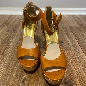 Ostrich leather, Cognac, MICHAEL Michael Kors wedge sandal